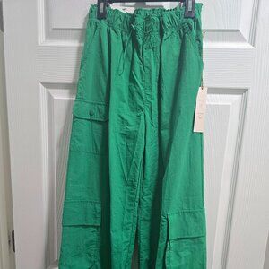 NWT Love Tree Parachute Pants Womens Small Cargo Adjustable Green Y2K Streetwear